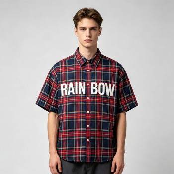 Silicone Rubber Print Plaid Short Sleeve Shirt | Oversized Fit | Clothing Manufacturer