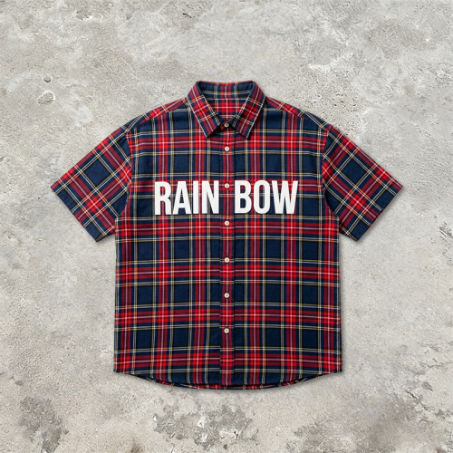 Silicone Rubber Print Plaid Short Sleeve Shirt | Oversized Fit | Clothing Manufacturer