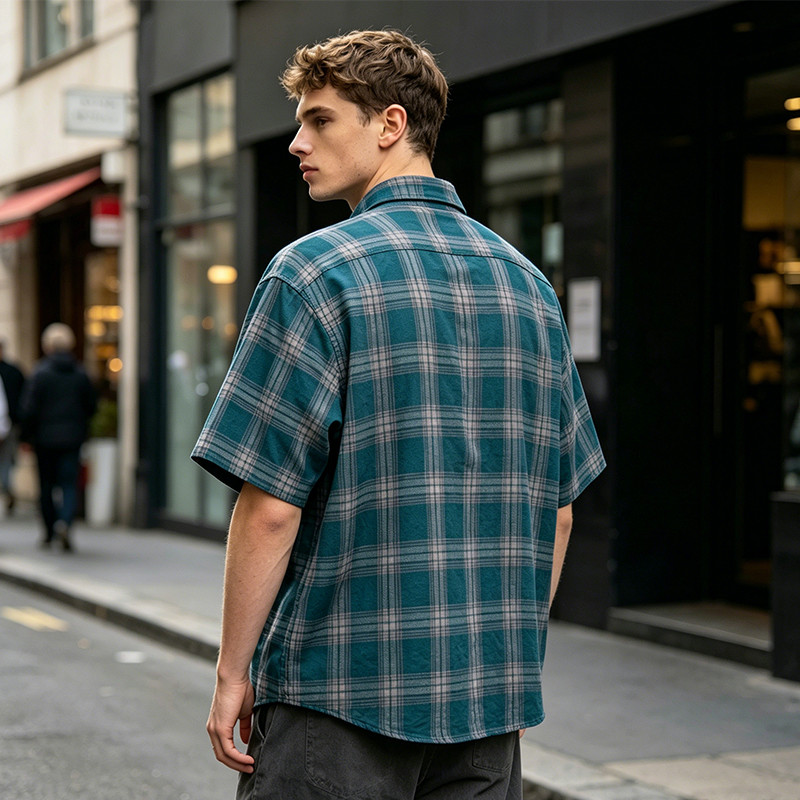 Plaid Rhinestone Short Sleeve Shirt