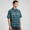 Plaid Rhinestone Short Sleeve Shirt | Oversize Fit | Daily Street Casual Wear | Custom Streetwear