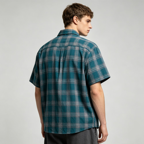 Plaid Rhinestone Short Sleeve Shirt | Oversize Fit | Daily Street Casual Wear | Custom Streetwear