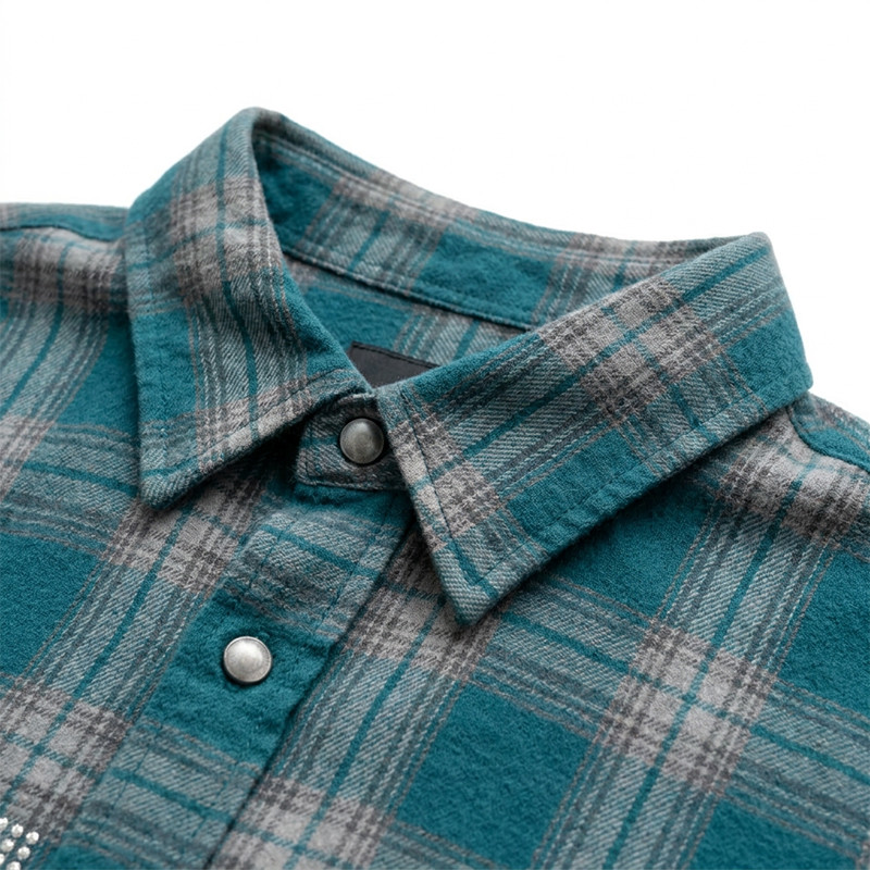 Plaid Rhinestone Short Sleeve Shirt