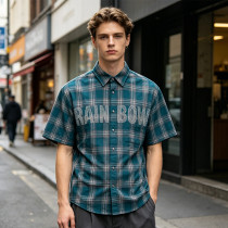 Plaid Rhinestone Short Sleeve Shirt | Oversize Fit | Daily Street Casual Wear | Custom Streetwear