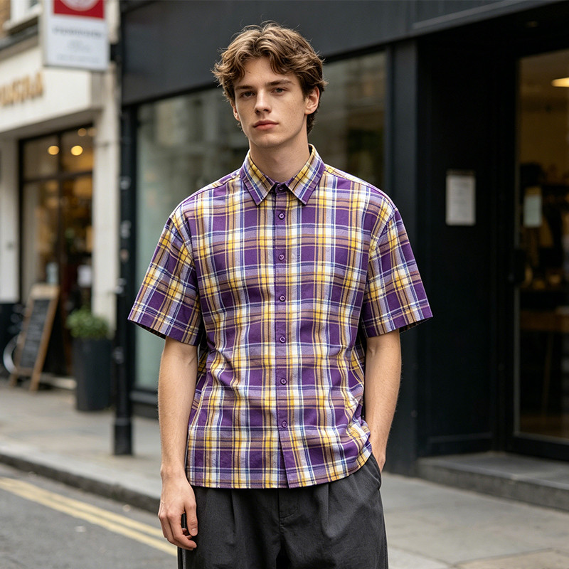 Rhinestone Plaid Short Sleeve Shirt