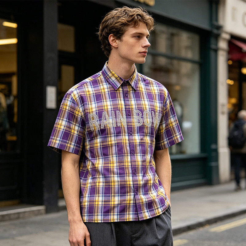 Rhinestone Plaid Short Sleeve Shirt