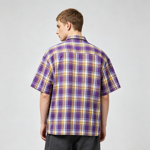 Rhinestone Plaid Short Sleeve Shirt | Oversize Boxy Cut | Street Daily Outfit | OEM Streetwear
