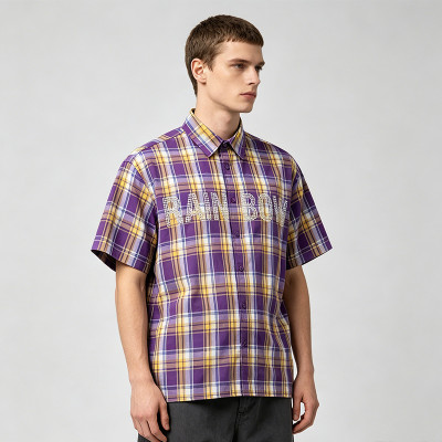 Rhinestone Plaid Short Sleeve Shirt | Oversize Boxy Cut | Street Daily Outfit | OEM Streetwear