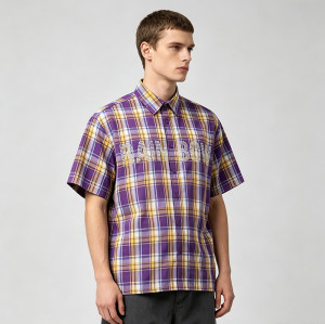 Rhinestone Plaid Short Sleeve Shirt | Oversize Boxy Cut | Street Daily Outfit | OEM Streetwear