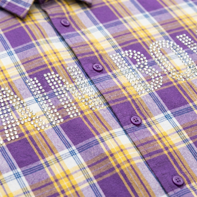 Rhinestone Plaid Short Sleeve Shirt