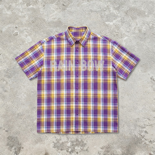 Rhinestone Plaid Short Sleeve Shirt | Oversize Boxy Cut | Street Daily Outfit | OEM Streetwear