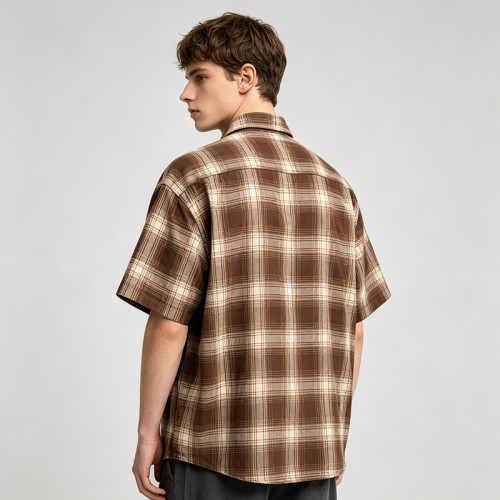 Plaid Short Sleeve Shirt With RT Rhinestone | Loose Oversized Fit | Daily Street Casual Wear | OEM Streetwear