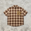 Plaid Short Sleeve Shirt With RT Rhinestone | Loose Oversized Fit | Daily Street Casual Wear | OEM Streetwear