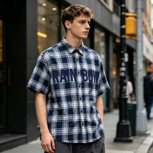 Plaid Rhinestone Hotfix Short Sleeve Shirt | Cotton Blend Plaid Loose Fit | Casual Streetwear | Custom Streetwear