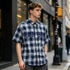 Plaid Rhinestone Hotfix Short Sleeve Shirt | Cotton Blend Plaid Loose Fit | Casual Streetwear | Custom Streetwear