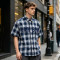 Plaid Rhinestone Hotfix Short Sleeve Shirt | Cotton Blend Plaid Loose Fit | Casual Streetwear | Custom Streetwear