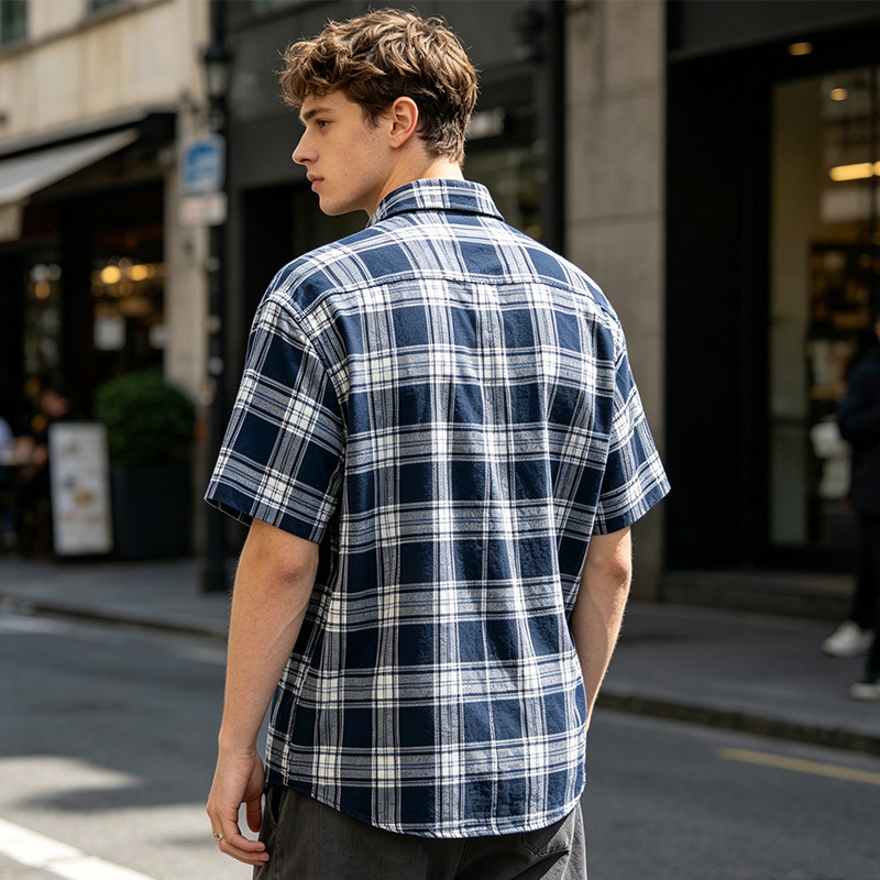 Plaid Rhinestone Hotfix Short Sleeve Shirt
