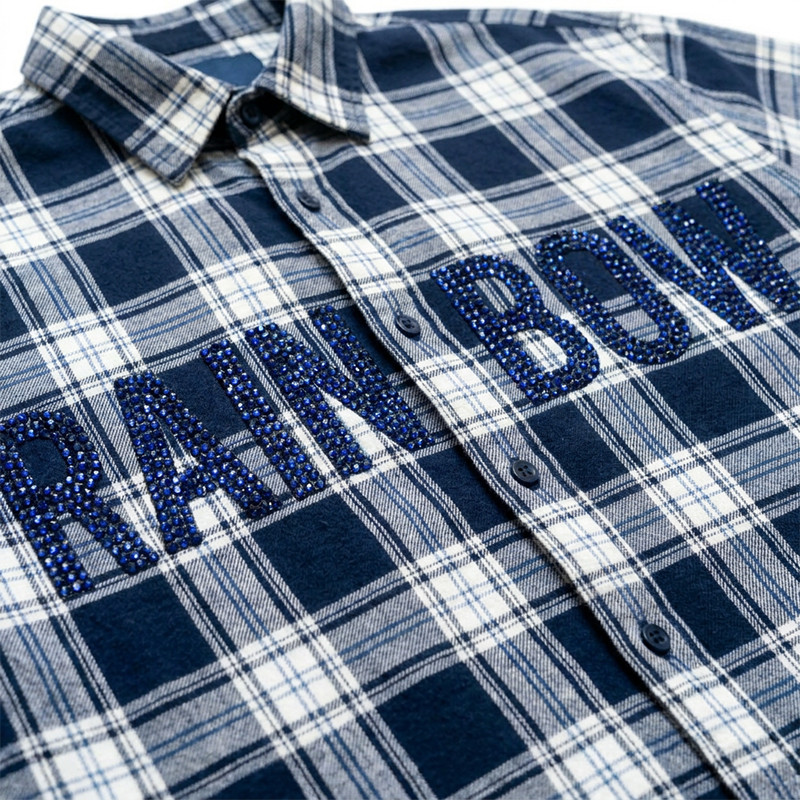 Plaid Rhinestone Hotfix Short Sleeve Shirt