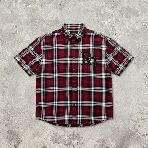 Red Plaid Rhinestone Hotfix Short Sleeve Shirt | Daily Street Outfit | OEM Streetwear