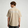 Silver Foil Print Short Plaid Sleeve Shirt | Cotton Blend Fabric Loose Fit | OEM Streetwear