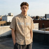 Silver Foil Print Short Plaid Sleeve Shirt | Cotton Blend Fabric Loose Fit | OEM Streetwear