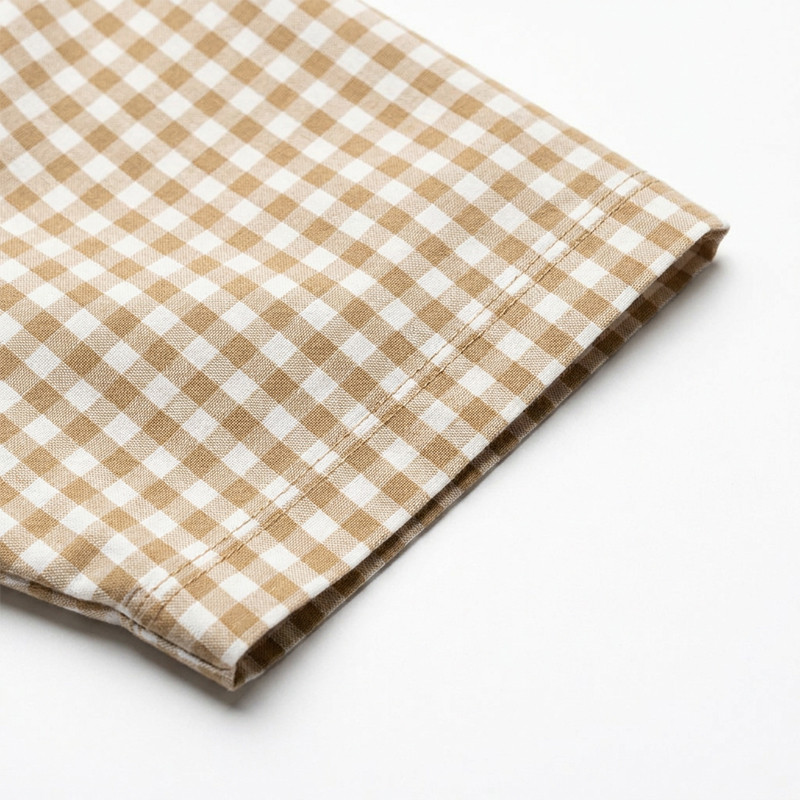 Silver Foil Print Short Plaid Sleeve Shirt