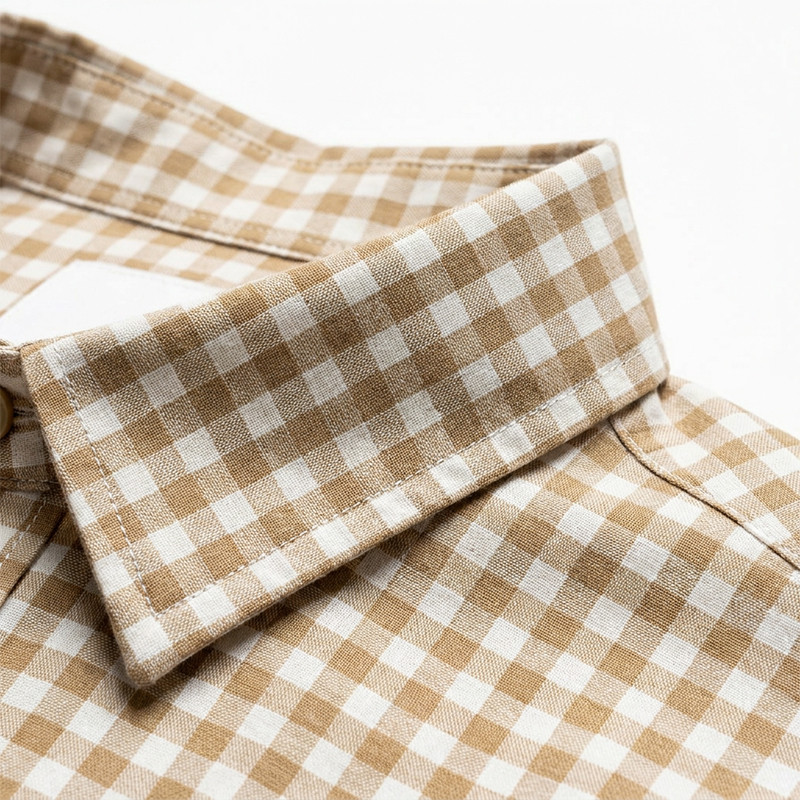 Silver Foil Print Short Plaid Sleeve Shirt