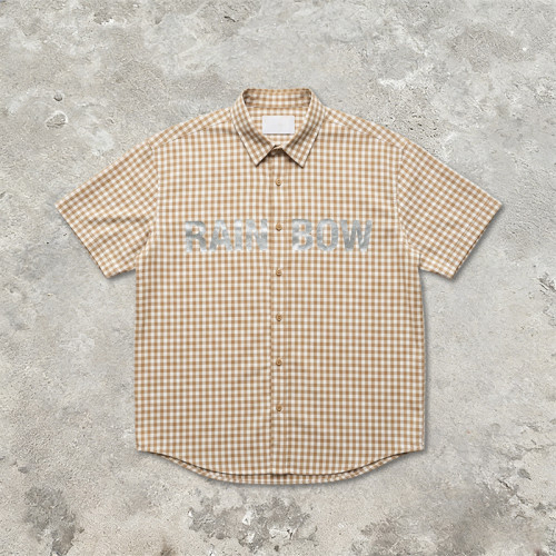 Silver Foil Print Short Plaid Sleeve Shirt | Cotton Blend Fabric Loose Fit | OEM Streetwear
