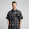 Short Sleeve Plaid Shirt With RT Applique | Boxy Loose Fit | Daily Casual Street Outfit | Custom Streetwear