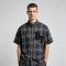 Short Sleeve Plaid Shirt With RT Applique | Boxy Loose Fit | Daily Casual Street Outfit | Custom Streetwear