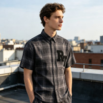 Short Sleeve Plaid Shirt With RT Applique | Boxy Loose Fit | Daily Casual Street Outfit | Custom Streetwear