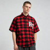 Plaid Puff Print Short Sleeve Shirt | Cotton Blend Oversize Fit | Daily Street Casual Wear | OEM Streetwear