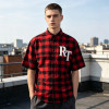 Plaid Puff Print Short Sleeve Shirt | Cotton Blend Oversize Fit | Daily Street Casual Wear | OEM Streetwear