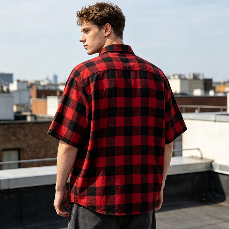Plaid Puff Print Short Sleeve Shirt