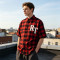 Plaid Puff Print Short Sleeve Shirt | Cotton Blend Oversize Fit | Daily Street Casual Wear | OEM Streetwear