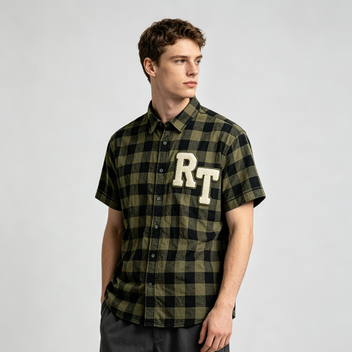 Towel Embroidery Applique Buffalo Plaid Shirt | Oversized Fit | Street Casual Daily Wear | Clothing Manufacturer
