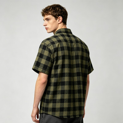 Towel Embroidery Applique Buffalo Plaid Shirt | Oversized Fit | Street Casual Daily Wear | Clothing Manufacturer