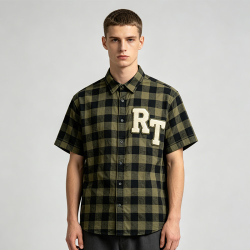 Towel Embroidery Applique Buffalo Plaid Shirt | Oversized Fit | Street Casual Daily Wear | Clothing Manufacturer