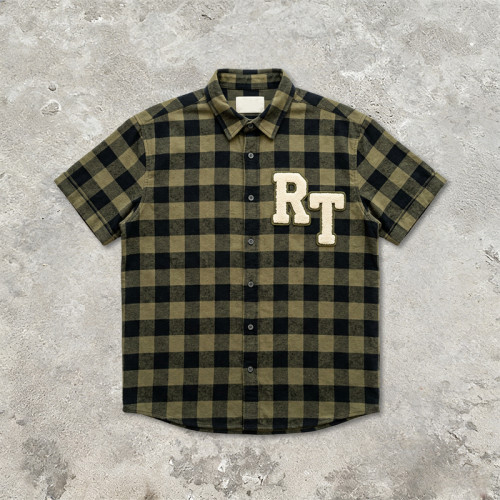 Towel Embroidery Applique Buffalo Plaid Shirt | Oversized Fit | Street Casual Daily Wear | Clothing Manufacturer