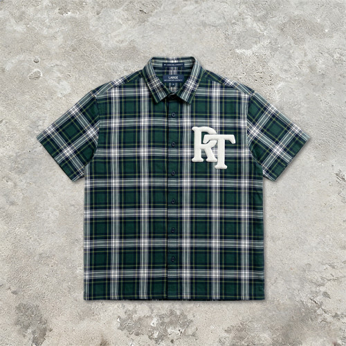 Plaid Applique Short Sleeve Shirt | Cotton Blend Woven Fabric | Daily Street Casual Wear | Custom Streetwear