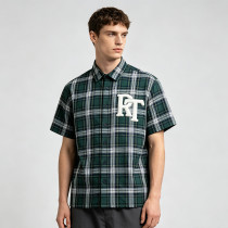 Plaid Applique Short Sleeve Shirt | Cotton Blend Woven Fabric | Daily Street Casual Wear | Custom Streetwear