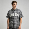 Plaid Puff Print Short Sleeve Shirt | Cotton Blend Oversize Button Down | Daily Street Casual Wear | OEM Streetwear