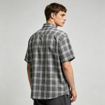 Plaid Puff Print Short Sleeve Shirt | Cotton Blend Oversize Button Down | Daily Street Casual Wear | OEM Streetwear