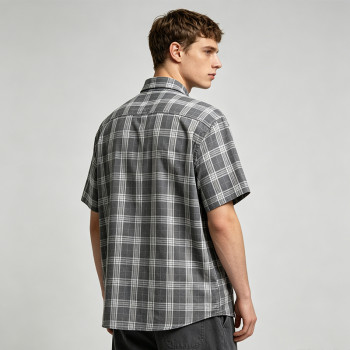 Plaid Puff Print Short Sleeve Shirt | Cotton Blend Oversize Button Down | Daily Street Casual Wear | OEM Streetwear