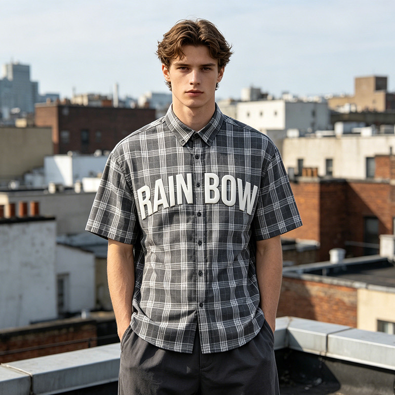 Plaid Puff Print Short Sleeve Shirt