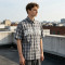 Plaid Puff Print Short Sleeve Shirt | Cotton Blend Oversize Button Down | Daily Street Casual Wear | OEM Streetwear