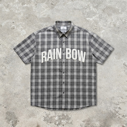 Plaid Puff Print Short Sleeve Shirt | Cotton Blend Oversize Button Down | Daily Street Casual Wear | OEM Streetwear