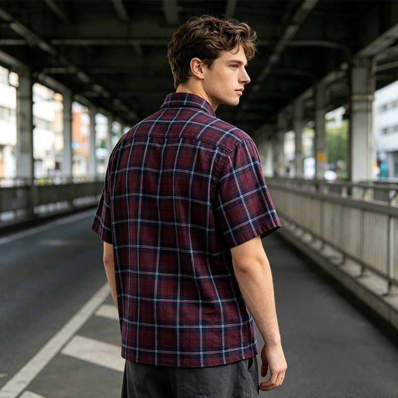 Short Sleeve Plaid Shirt With Silicone Print