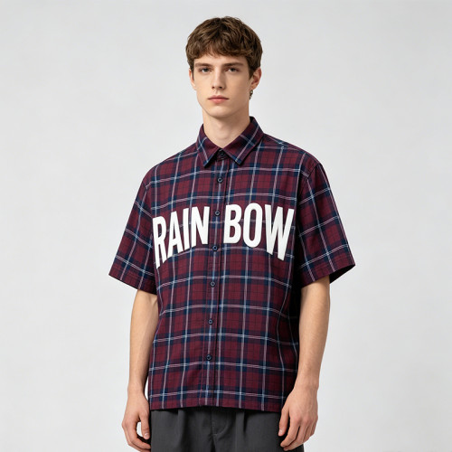 Short Sleeve Plaid Shirt With Silicone Print | Boxy Fit | Cotton Blend Plaid Fabric | OEM Streetwear