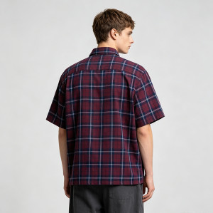 Short Sleeve Plaid Shirt With Silicone Print | Boxy Fit | Cotton Blend Plaid Fabric | OEM Streetwear