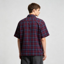 Short Sleeve Plaid Shirt With Silicone Print | Boxy Fit | Cotton Blend Plaid Fabric | OEM Streetwear